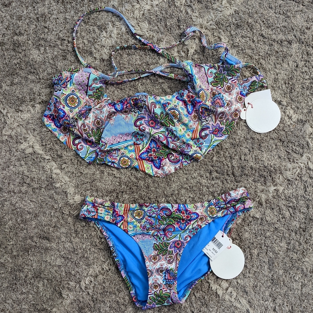 2 Piece Bathing Suit/ Bikini With Flounce Top Wire Bra